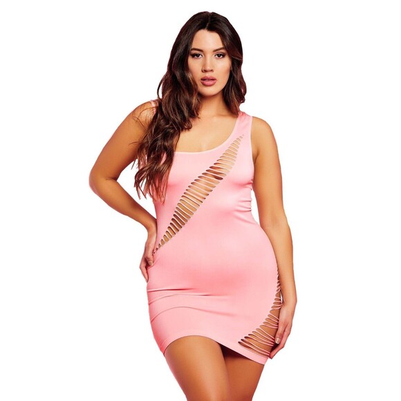 Plus Pink Chemise Womens Size Queen Shredded Seamless Mini Dress - Picture 3 of 8